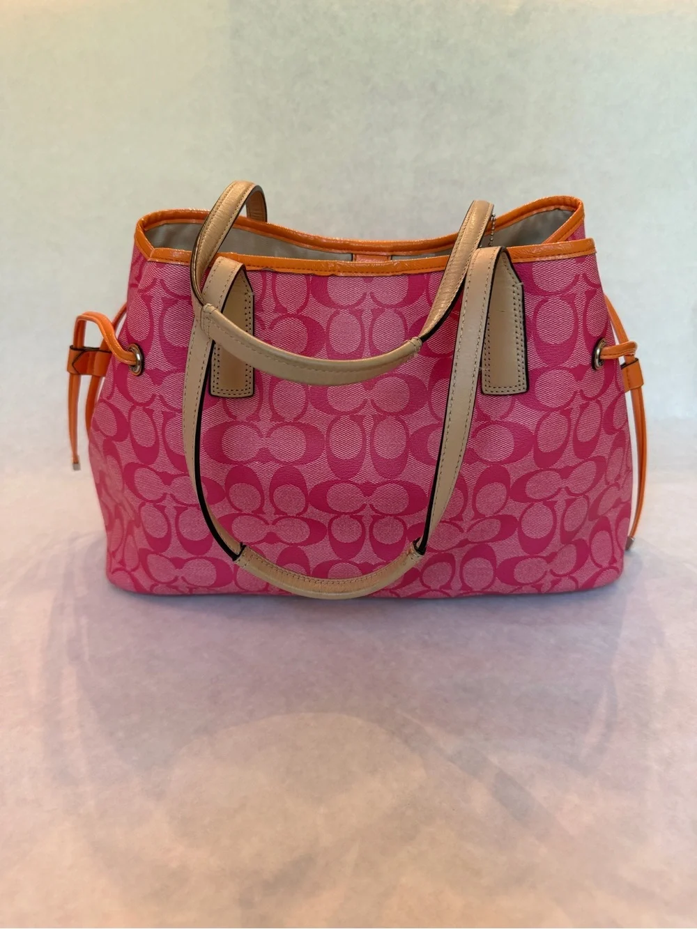 Coach Signature Stripe Drawstring Carryall Tote